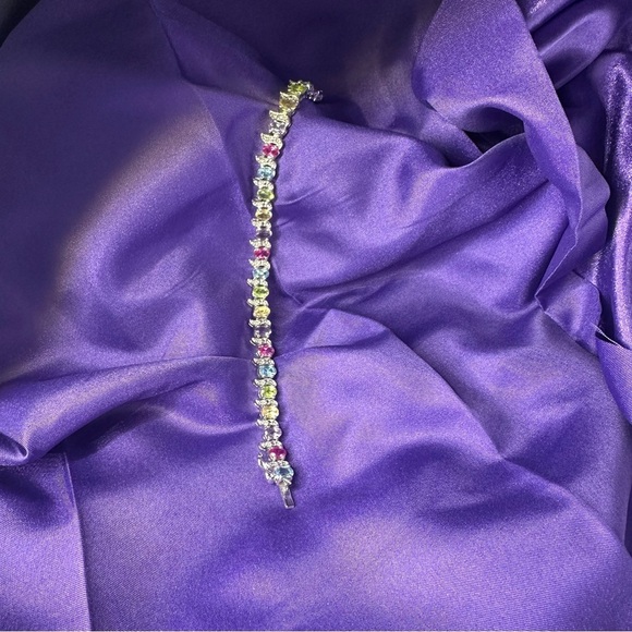 Sterling Silver Multi-Gemstone Tennis Bracelet – Oval Cut Sparkle, 7.5" - Picture 4 of 13